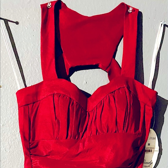 RED SATIN CREPE SHORT PARTY DRESS - Picture 1 of 7